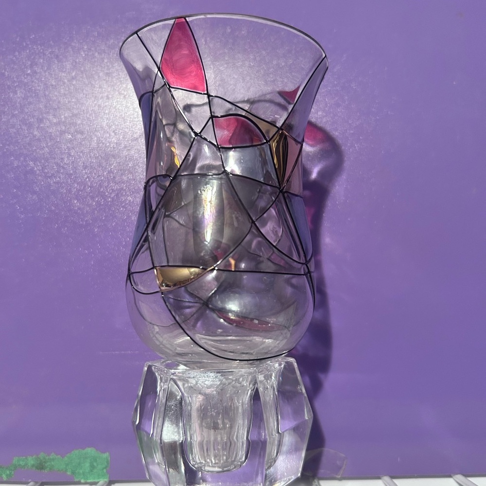 Partylite Calypso Mosaic glass vase with faceted hexagonal base.